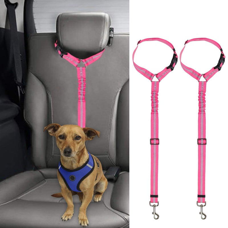 BWOGUE 2 Packs Dog Cat Safety Seat Belt Strap Car Headrest Restraint Adjustable Nylon Fabric Dog Restraints Vehicle Seatbelts Harness - Image 1